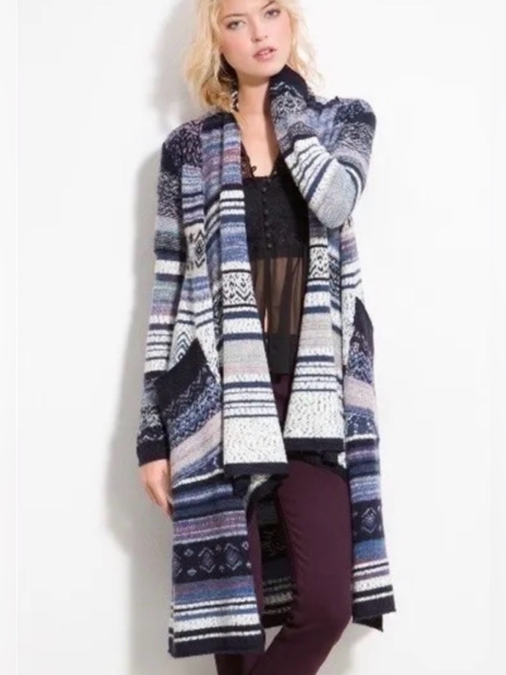 Free People Yesterday's Smile Aztec Duster Wool Alpaca Cardigan Western Size M